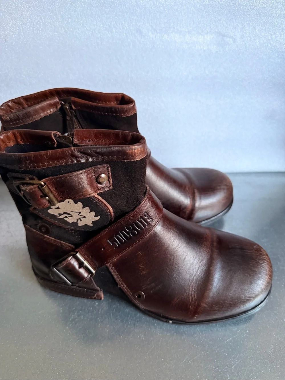 Men's Brown Leather Buckle Ankle Boots